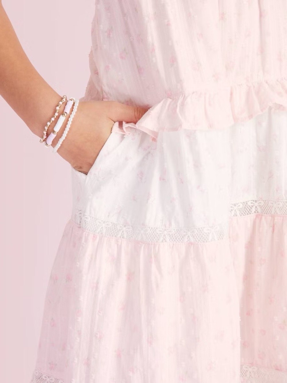 Target LoveShackFancy Girls' Stella Ditsy Floral Tiered Maxi Pink Dress 16 - Picture 2 of 5